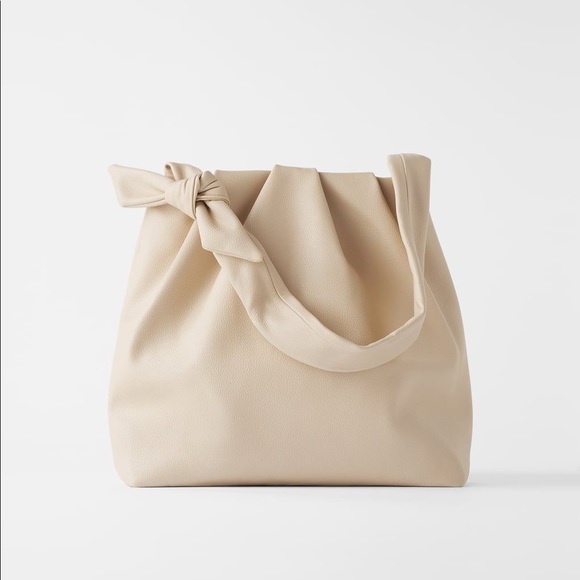 Zara Handbags - Zara Cream Soft Shopper Purse with Knotted Strap